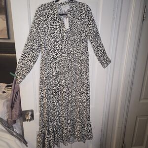 Anthropologie Black and White Leopard Print Maxi Dress